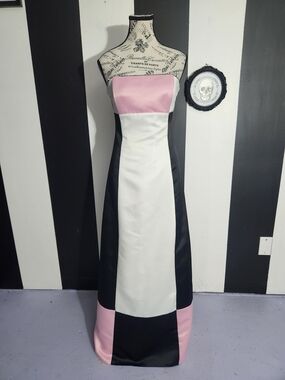 Gunne Sax Strapless Colorblock Gown in Pink, White & Black